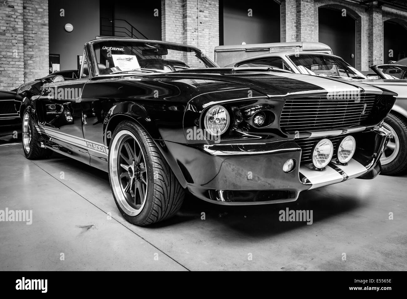 Shelby Mustang GT500 Cabrio Eleanore (1967) - is a high-performance version of the Ford Mustang. Black and white. Stock Photo
