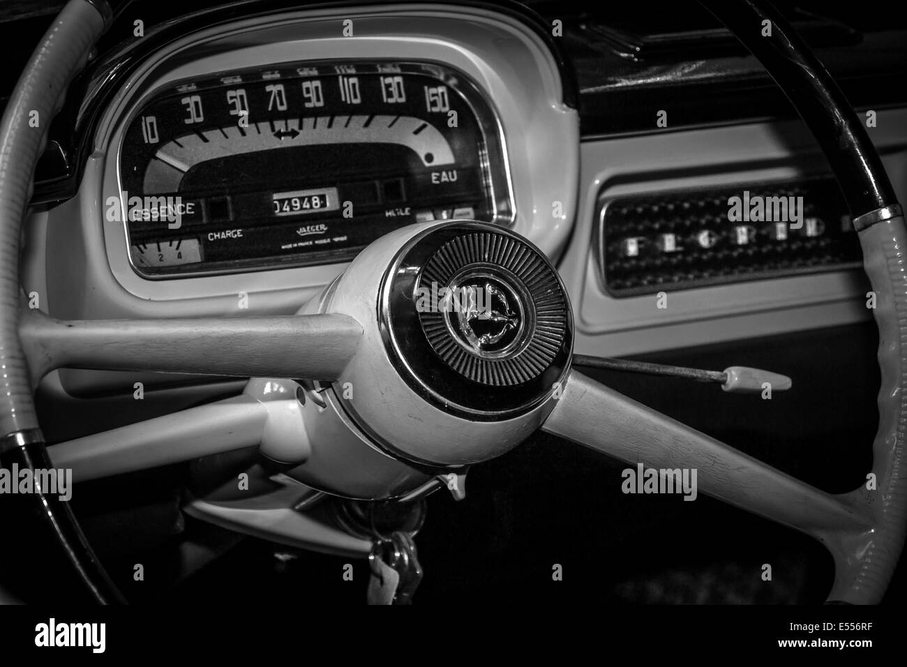 BERLIN, GERMANY - MAY 17, 2014: The cabin of the Renault Caravelle. Black and white. 27th Oldtimer Day Berlin - Brandenburg Stock Photo