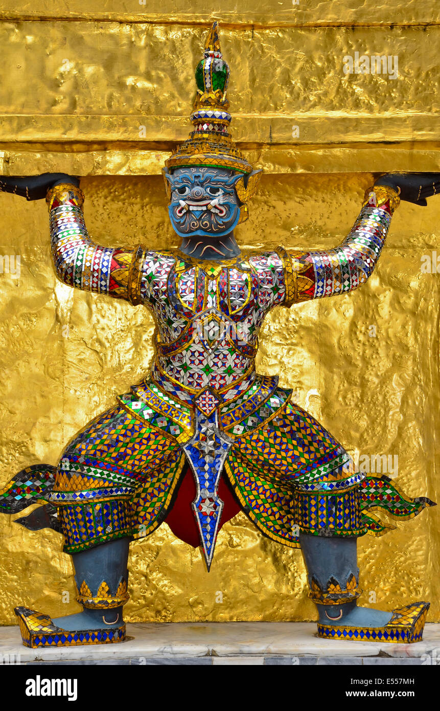 Caryatid sculpture at the temple of the Emerald Buddha Wat Phra Kaeo, Grand Palace, Bangkok, Thailand Stock Photo