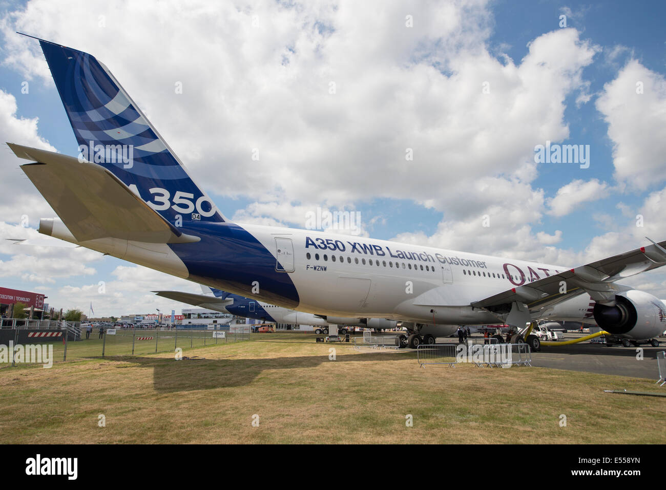 Airbus A350 XWB Launch Customer aircraft, Qatar Airways, Farnborough International Airshow 2014 Stock Photo