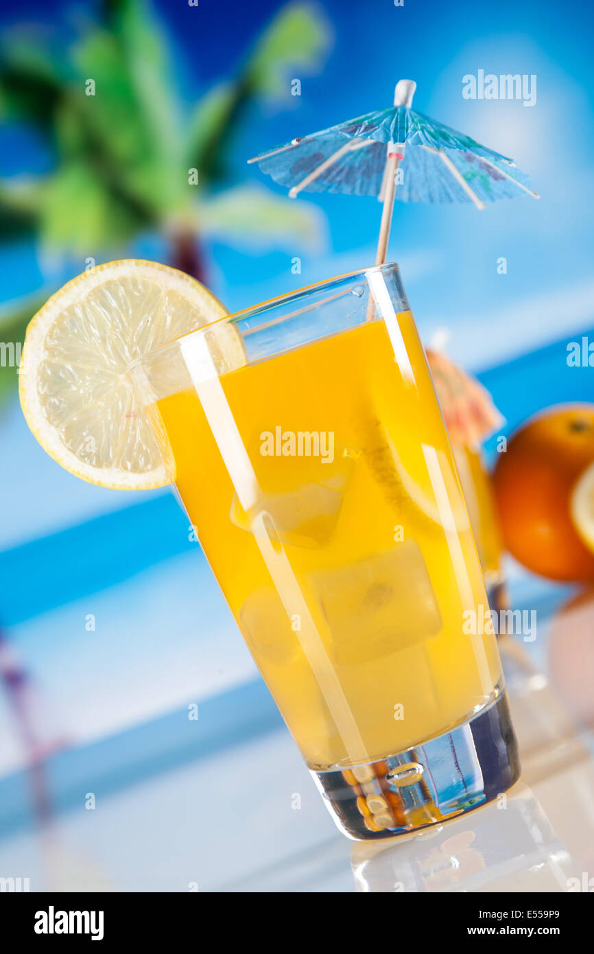 Exotic alcohol drinks set with fruits Stock Photo - Alamy