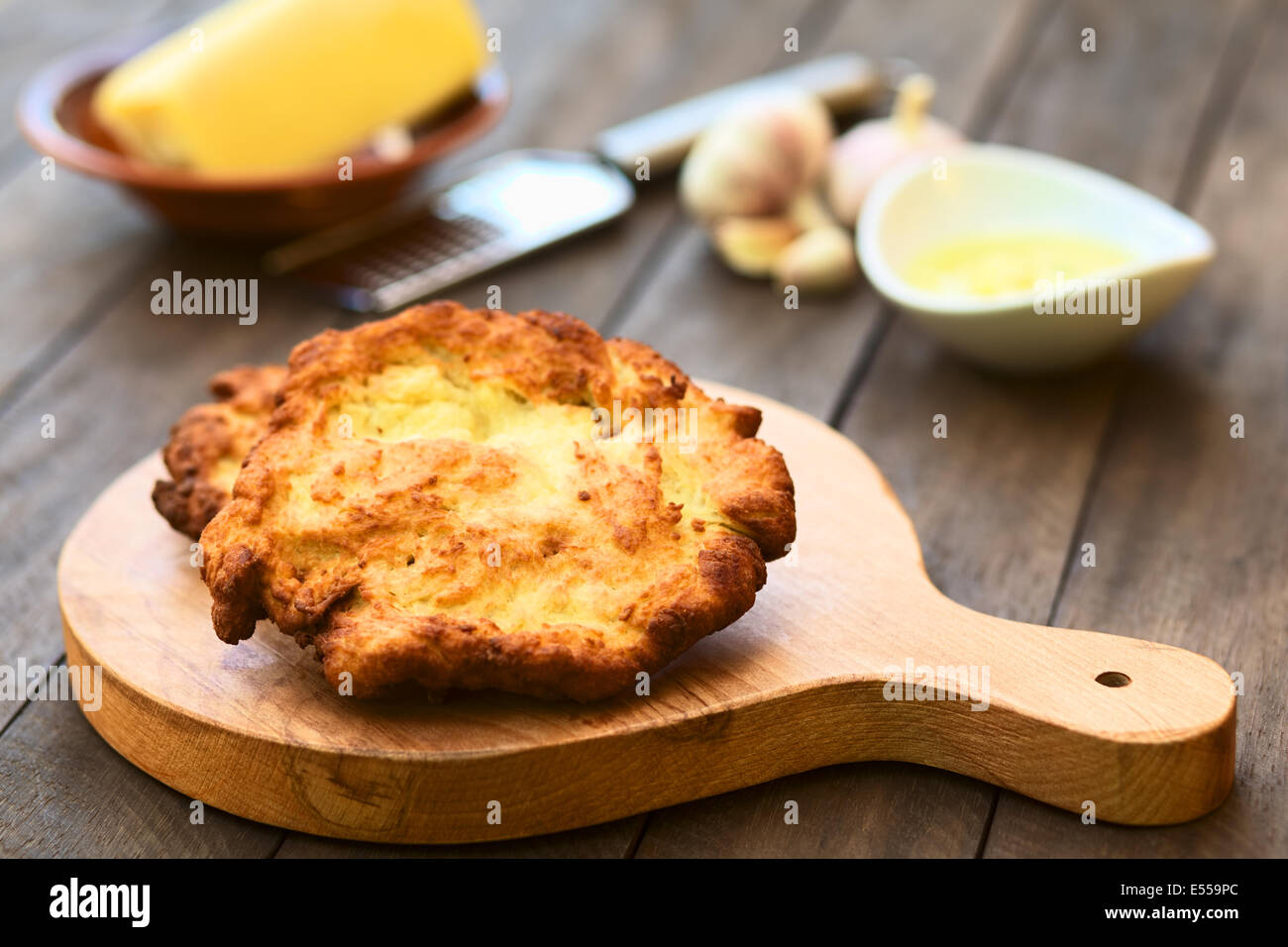 Freshly prepared traditional Hungarian deep fried flat bread called