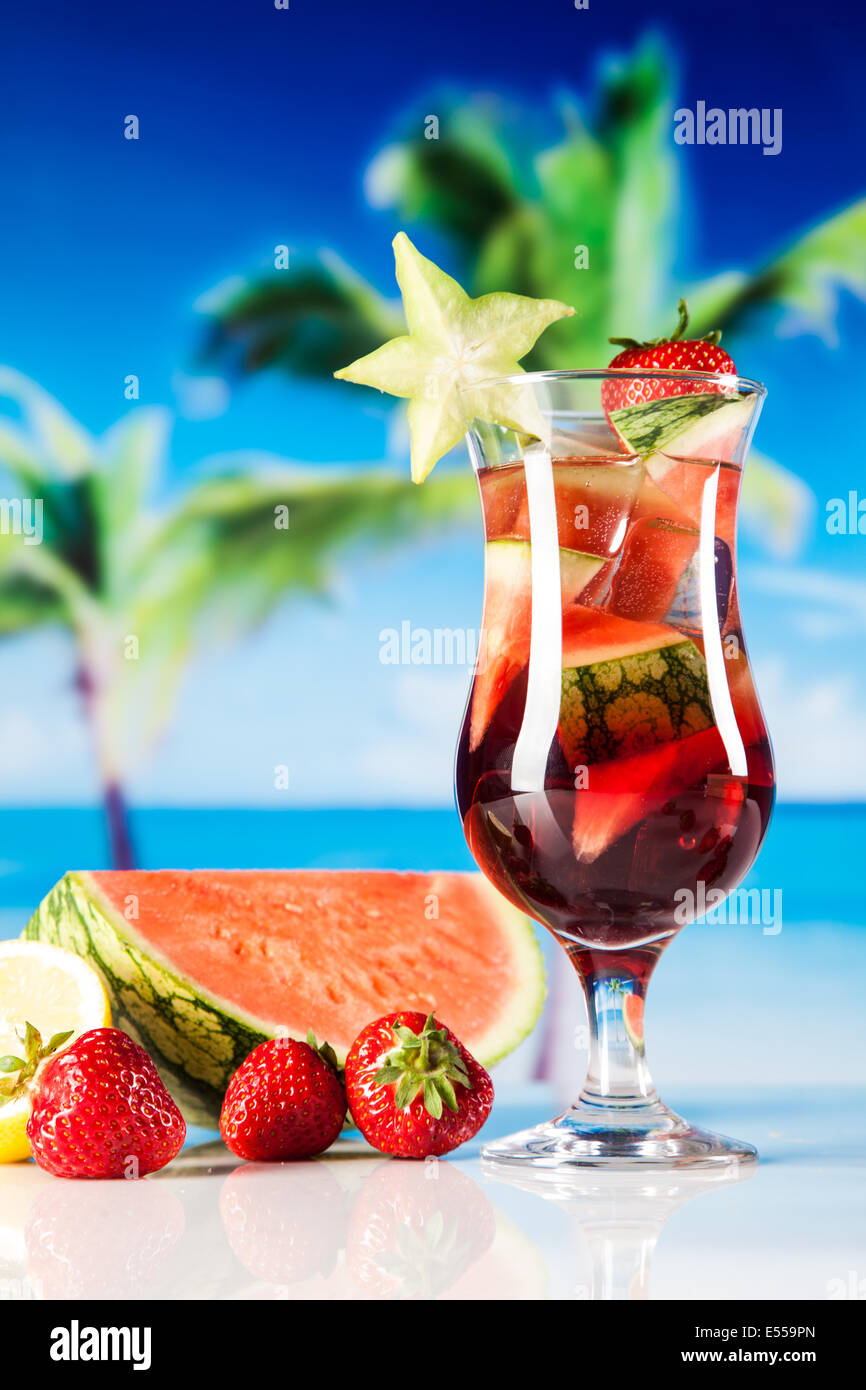 Exotic alcohol drinks set with fruits Stock Photo - Alamy