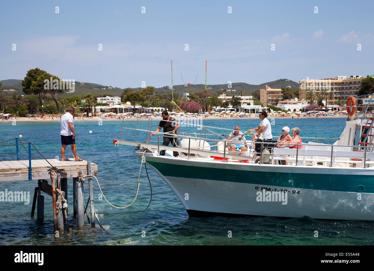 Holidaymakers on Boat Mooring in from Excursion at Es Canar in