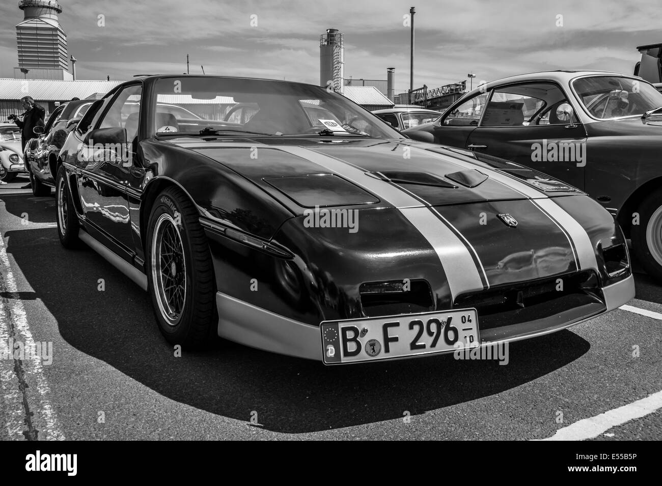 BERLIN, GERMANY - MAY 17, 2014: Mid-engined sports car Pontiac Fiero GT. Black and white. 27th Oldtimer Day Berlin - Brandenburg Stock Photo