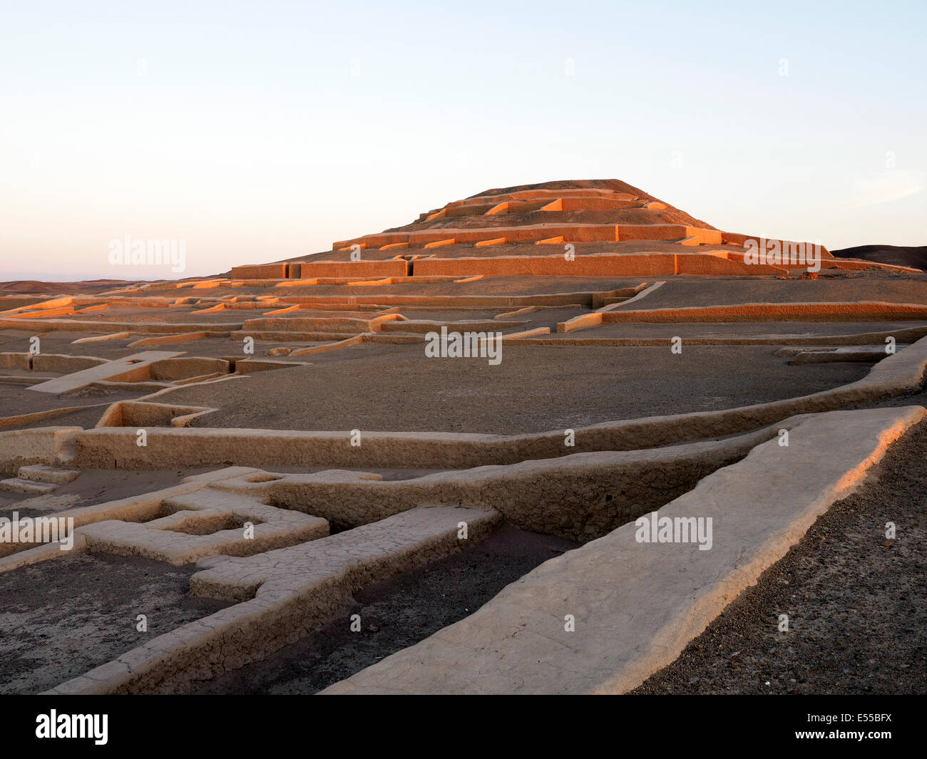 Adobe pyramid in the Cahuachi ceremonial center of the Nazca culture - Nazca, Peru. Stock Photo