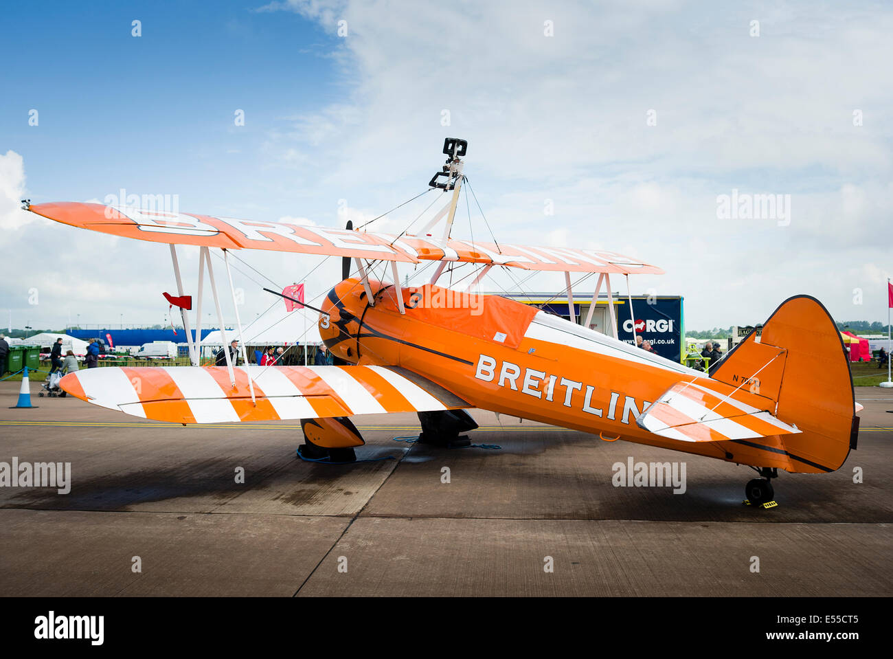 Brreitling Stearman biplance used for wing-walking flying events in UK Stock Photo