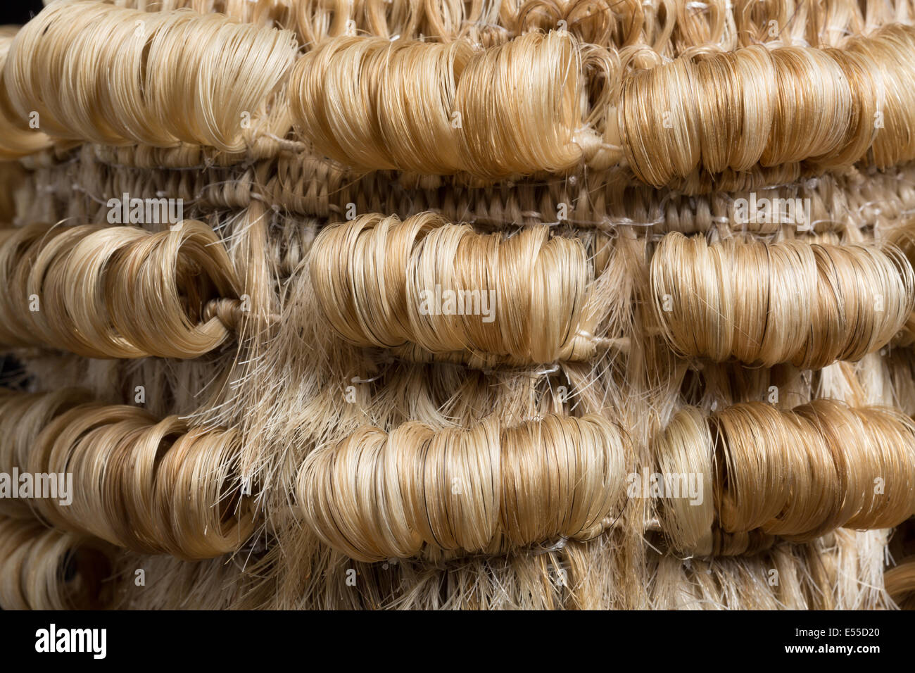 Detail of the curls of an authentic horsehair judge's wig Stock Photo
