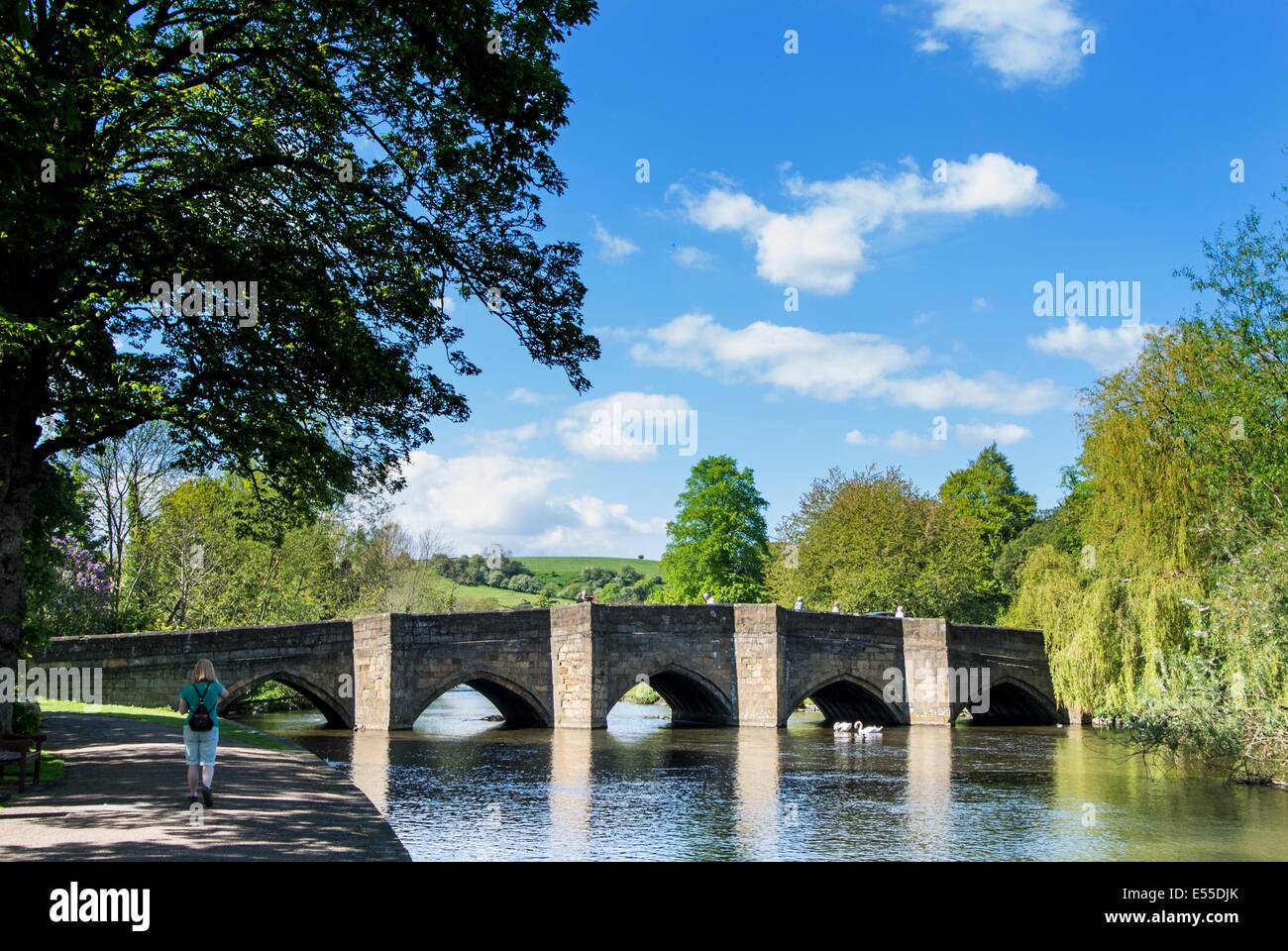 The Grade I listed five-arched bridge over the River Wye at Bakewell, Derbyshire. Stock Photo