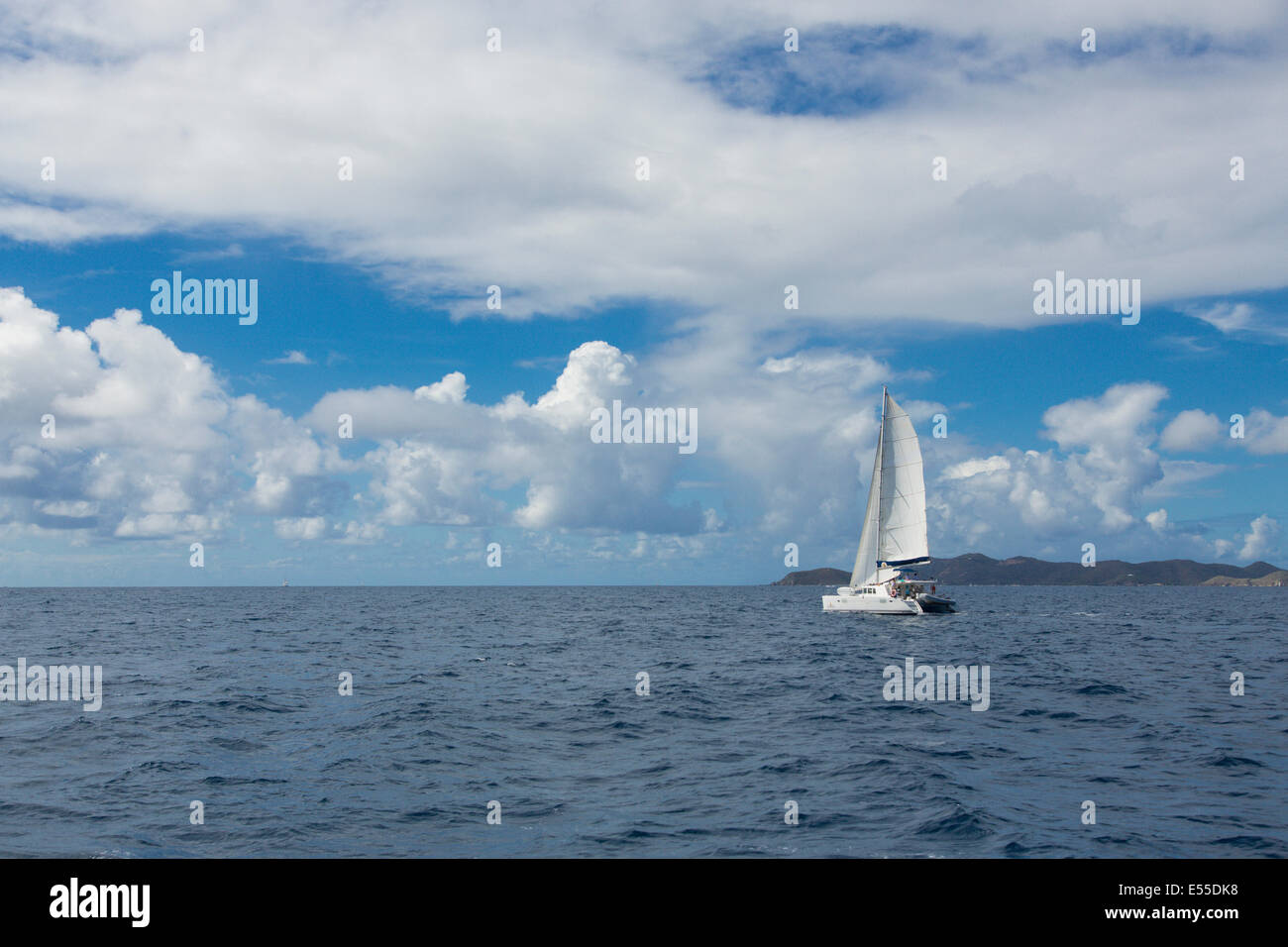 Sailboat in the Sir Frances Drake Channel of the Caribbean Sea between the US and British Virgin Islands Stock Photo