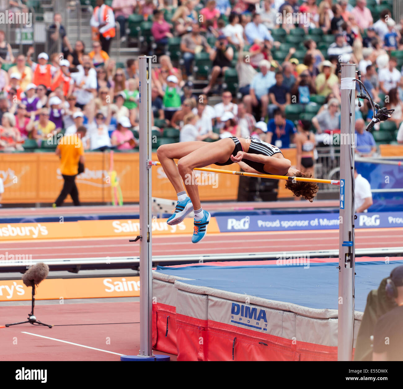 Blanka Vlasic clearing  the High Jump bar at the Sainsbury's Anniversary Games, Horse Guards Parade Siunday 20th June 2014. Blanka went on to win the competition in a seasons best of 2 meters dead. Stock Photo