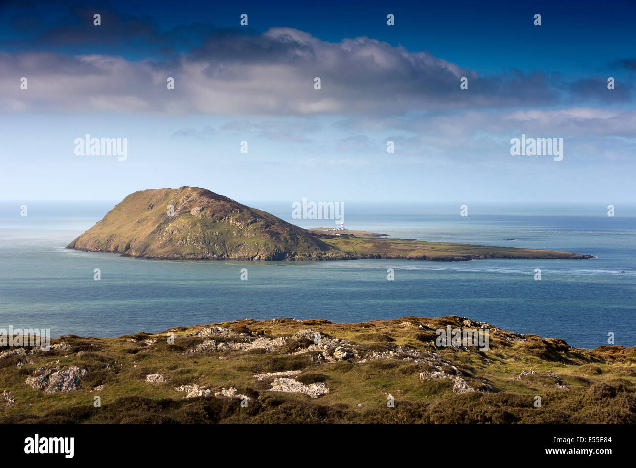 UK, Wales, Gwynedd, Lleyn peninsula, Aberdaron, Bardsey Island, Ynys Enlli, from Mynydd Mawr Stock Photo