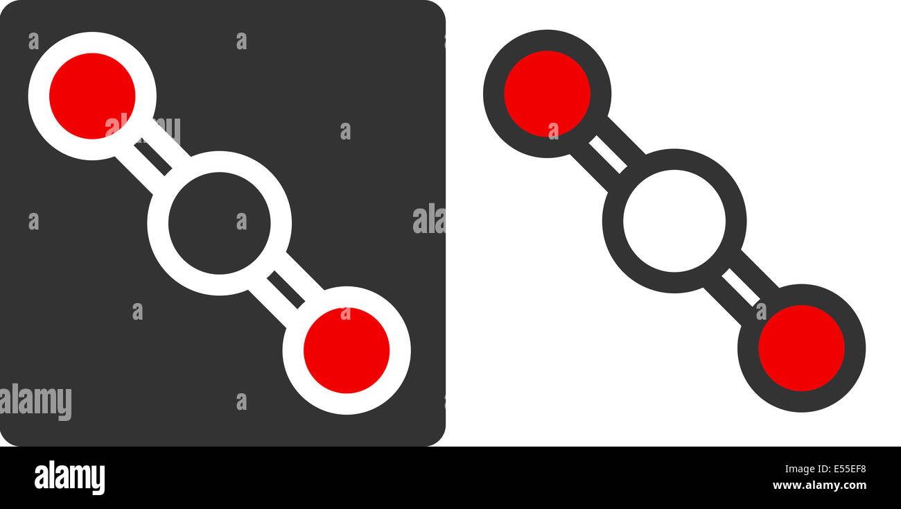 Carbon dioxide (CO2) molecule, flat icon style. Greenhouse gas. Atoms