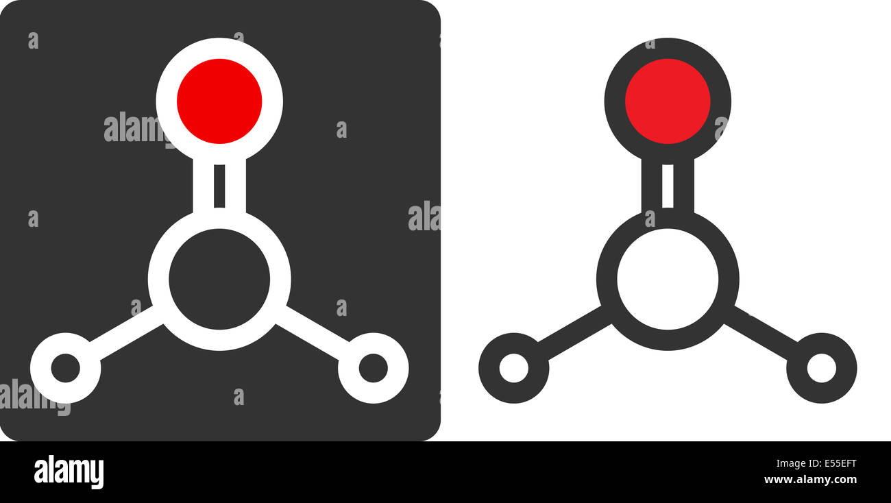 Formaldehyde pollutant molecule, flat icon style. Atoms shown as circles. Known carcinogen. Atoms shown as color-coded circles ( Stock Photo