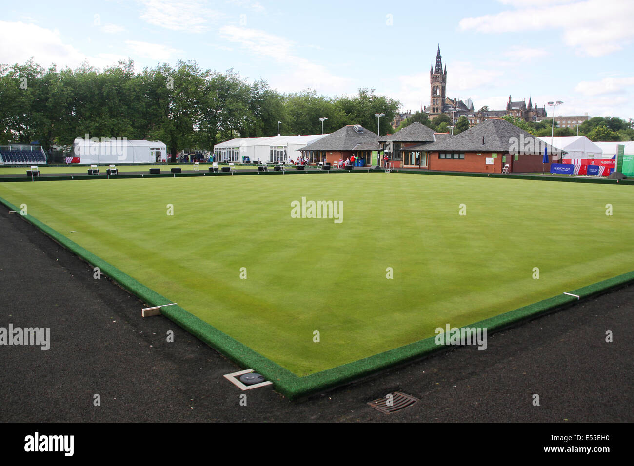 Glasgow, Scotland, UK. 21st July, 2014.Commonwealth Lawn Bowls venue 2 days ahead of the competition. Credit:  ALAN OLIVER/Alamy Live News Stock Photo