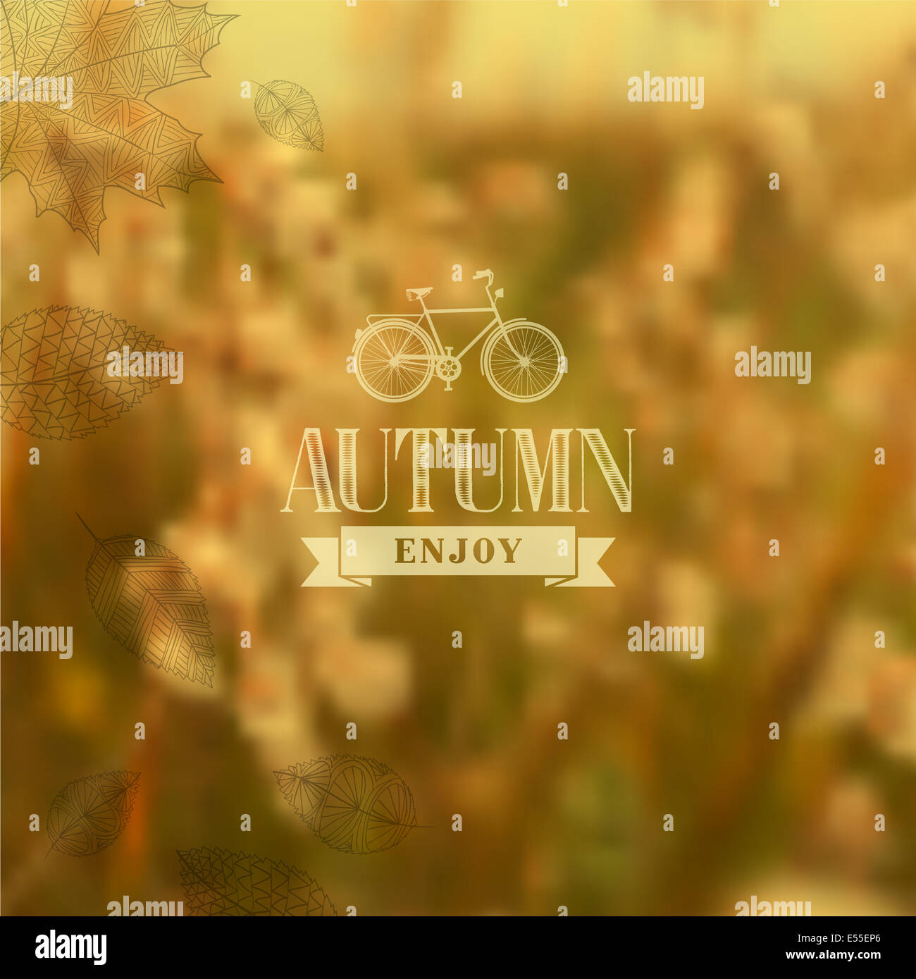 Enjoy Autumn vintage label with abstract blurred fall leaves background ...