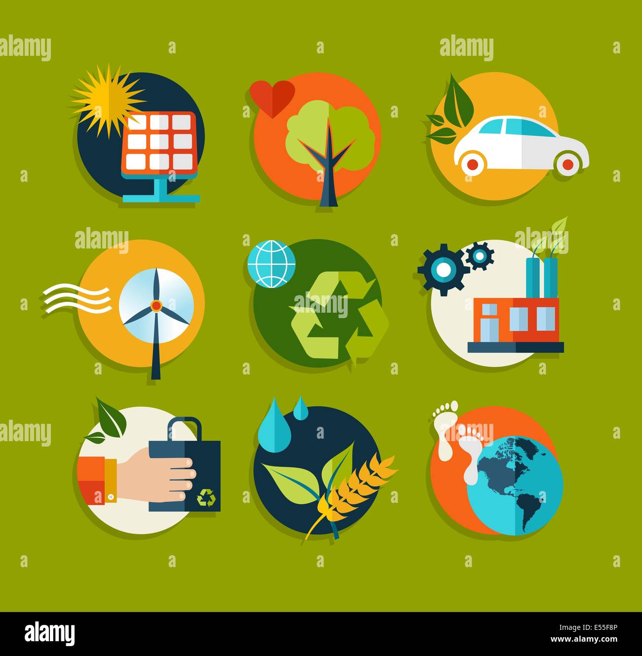 Set of flat icons about environment and ecology concepts. EPS10 vector ...