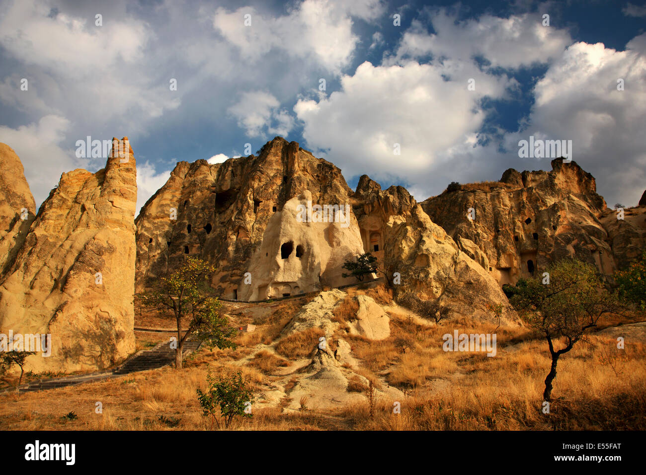 Small part  of Goreme Open Air Museum and National Park with some rock cut monasteries. Nevsehir, Cappadocia, Turkey. Stock Photo
