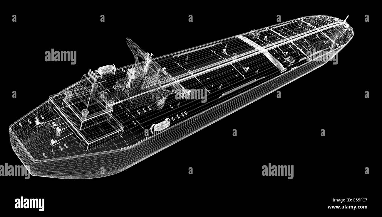 Tanker crude oil carrier ship, 3D model body structure, wire model Stock Photo