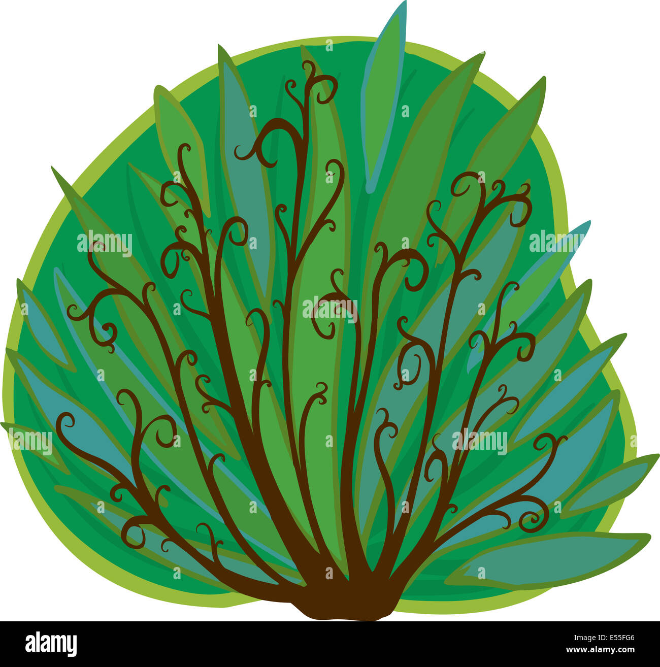 Illustration of a cartoon bush with green leaves, brown trunk and ...
