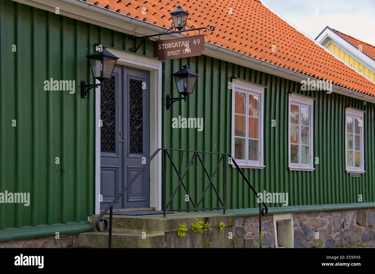 Historical town house from 1754, Falkenberg, Sweden. Stock Photo