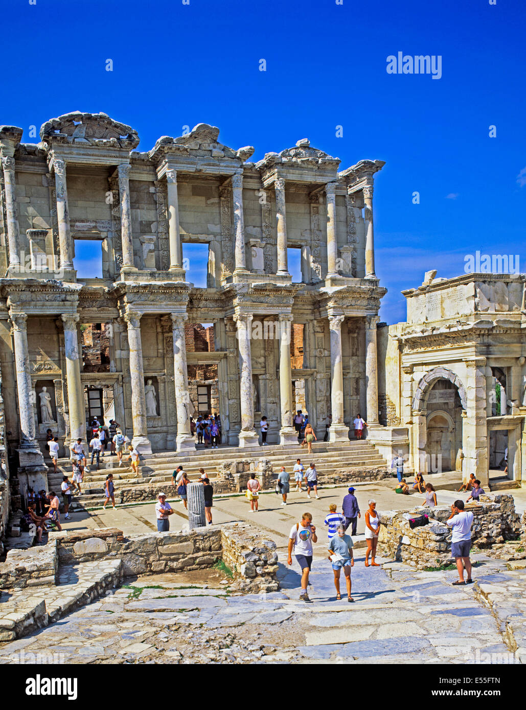 Facade of the Library of Celsus, Selcuk, Turkey Stock Photo