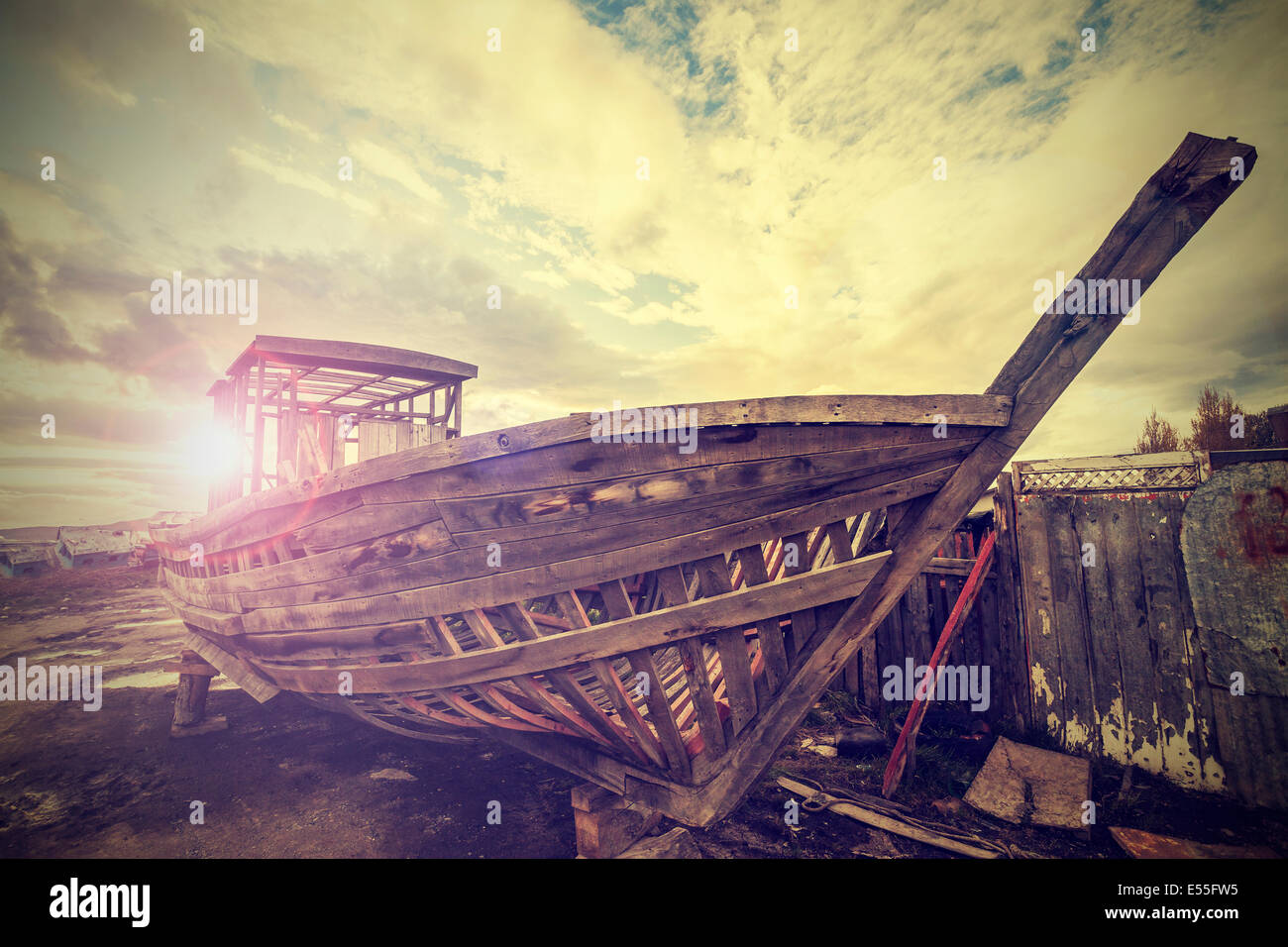 Vintage Old Boat on Junk Yard Stock Photo Alamy