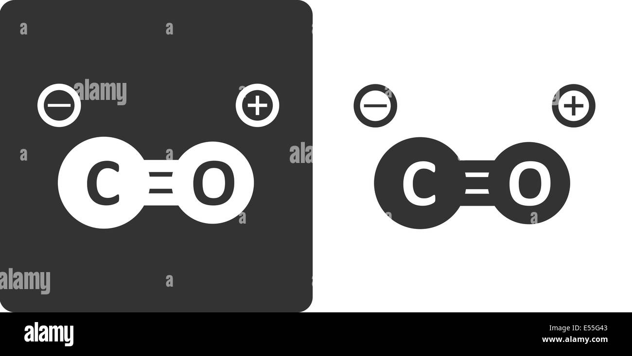 Carbon monoxide molecule, flat icon style. Stylized rendering. Stock Photo
