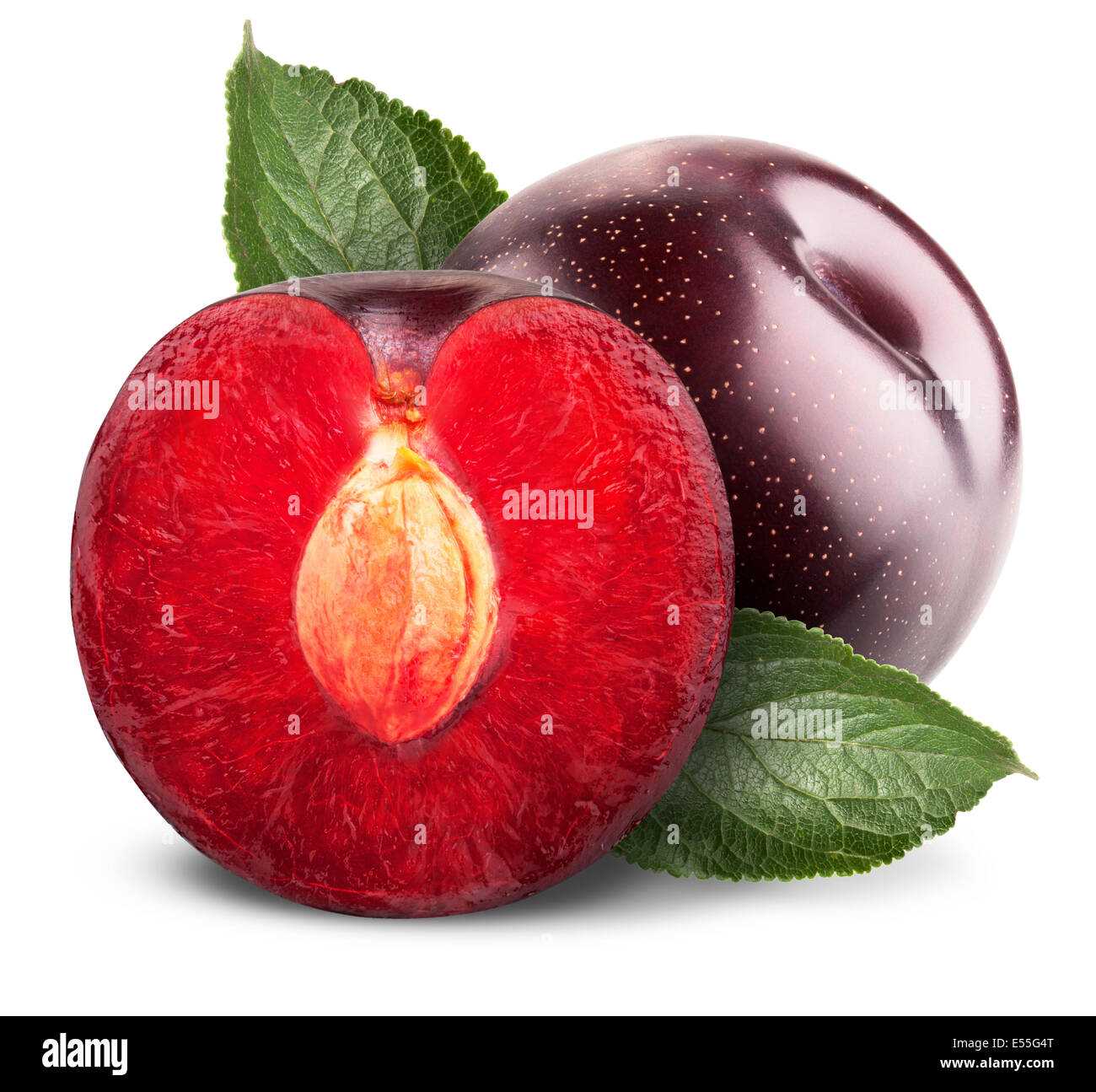 plums isolated on white background Stock Photo