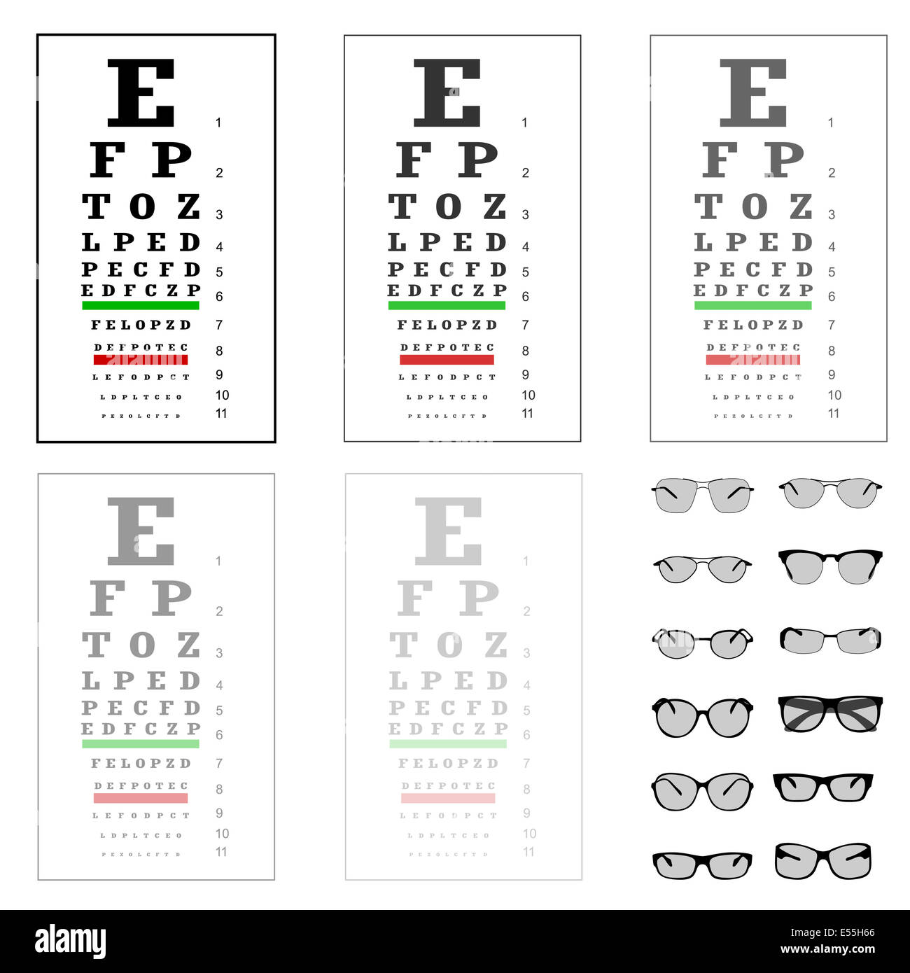 https://c8.alamy.com/comp/E55H66/eye-test-chart-with-glasses-vector-E55H66.jpg