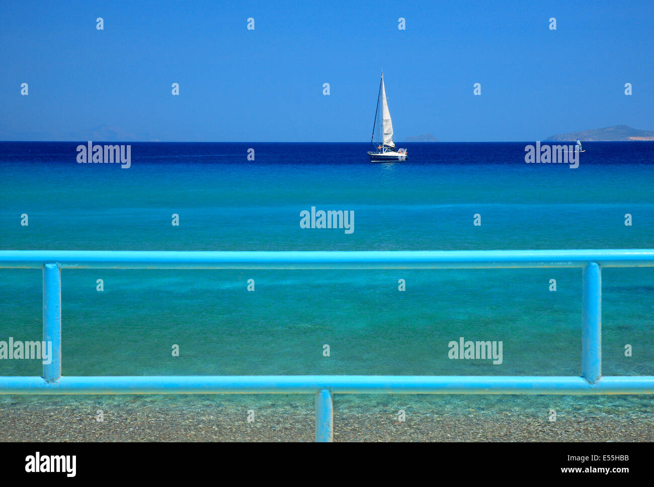A yacht  at Kamari, Kefalos bay, Kos island, Dodecanese, Aegean sea, Greece Stock Photo