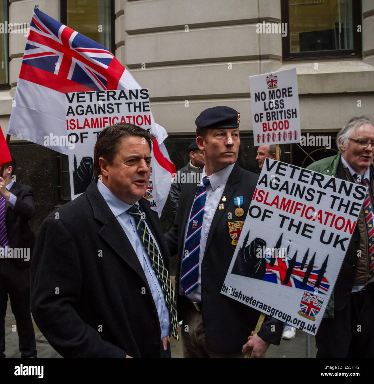 Adam Walker (R) with Nick Griffin (L) outside Old Bailey court in London during the trial of Lee Rigby's murderers. Stock Photo