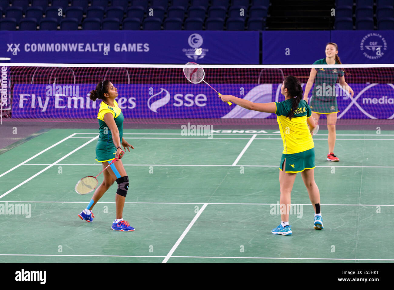 Emirates Arena, Glasgow, Scotland, UK, Monday, 21st July, 2014. Team Australia training at the venue for the Glasgow 2014 Commonwealth Games Badminton Competitions Stock Photo