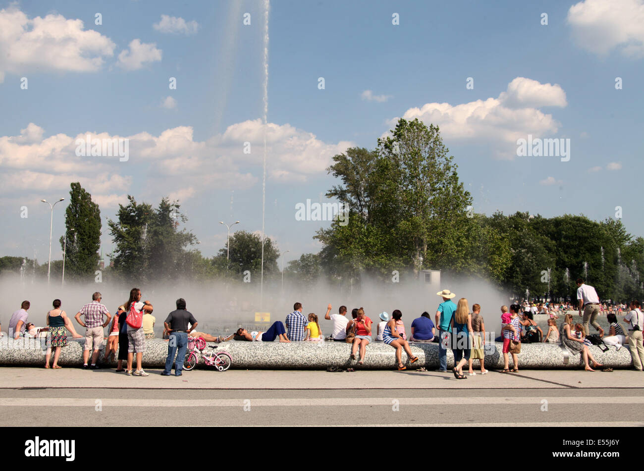 Multimedia Fountain Park which is a big summer attraction in Warsaw Stock Photo