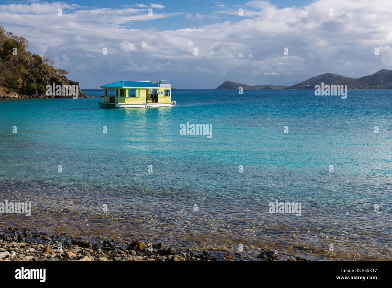 Floating bar on Coral Bay on the Caribbean Island of St John in the US