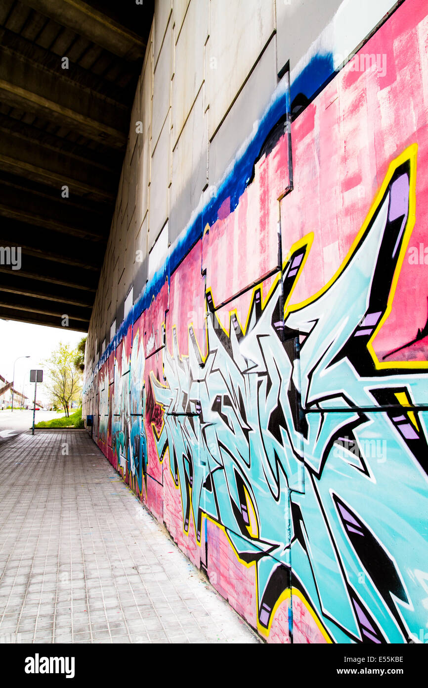 Corridor, colorful graffiti, abstract grunge grafiti background over ...