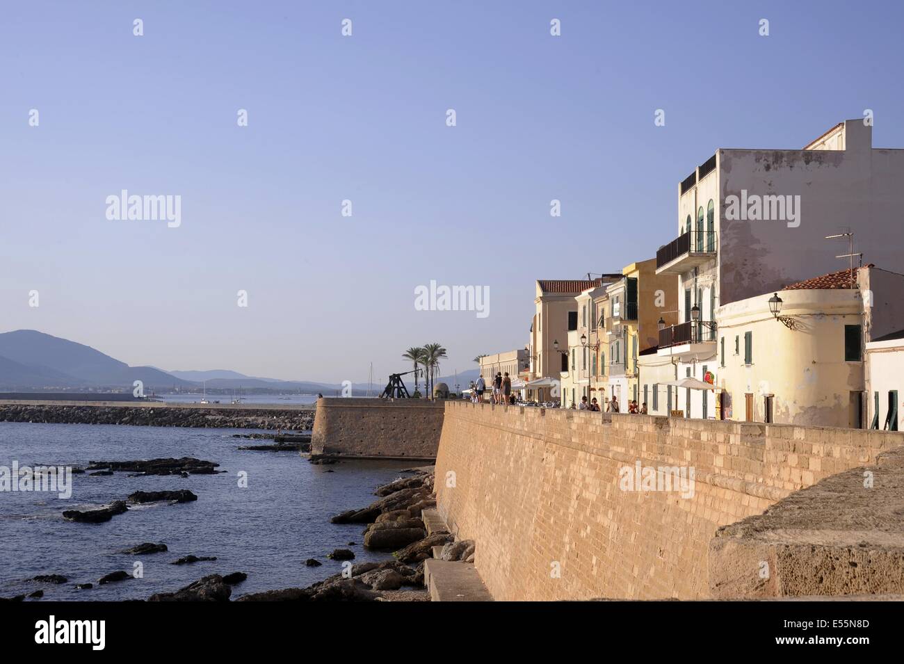 Italy, Sardinia island, Alghero, the old city and medieval walls Stock Photo