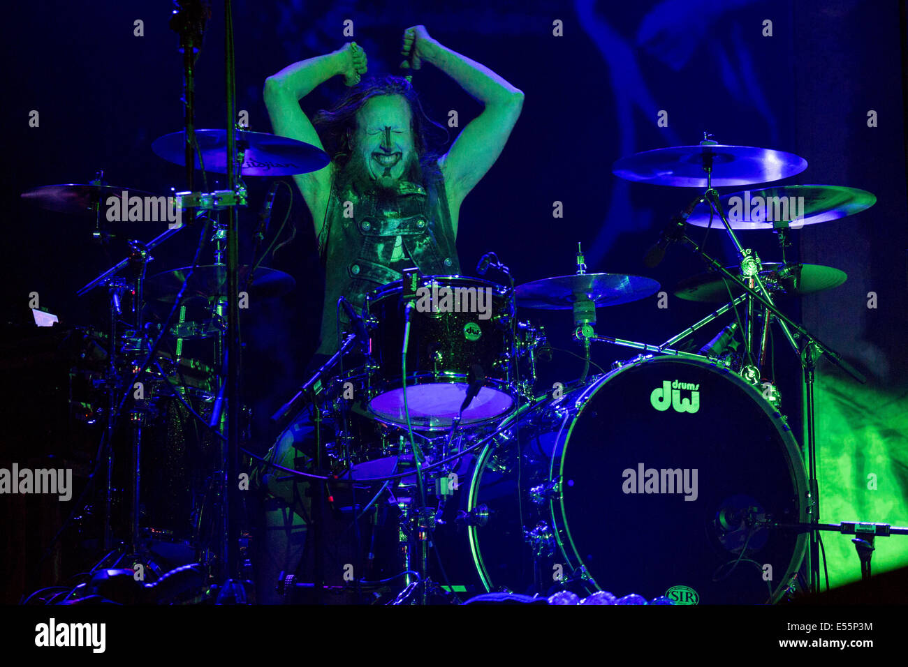 Oshkosh, Wisconsin, USA. 17th July, 2014. Drummer GINGER FISH performs