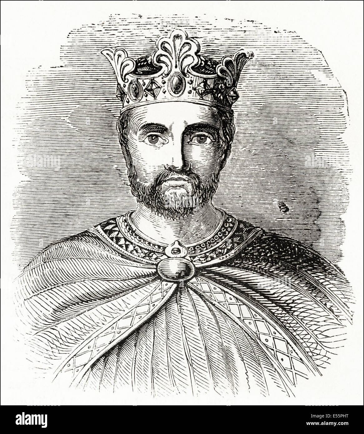 Richard I King of England in the 12th century from his tomb at Fontevrault Abbey. Victorian woodcut engraving circa 1845. Stock Photo