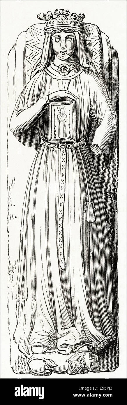 Berengaria Queen of England in the 12th century from her tomb at Fontevrault Abbey, wife for Richard I. Victorian woodcut engraving circa 1845. Stock Photo