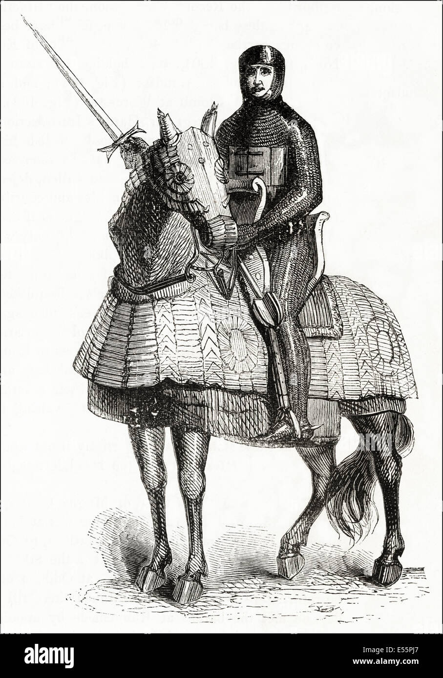 Norman Crusader Knight of the 12th century. Victorian woodcut engraving circa 1845. Stock Photo
