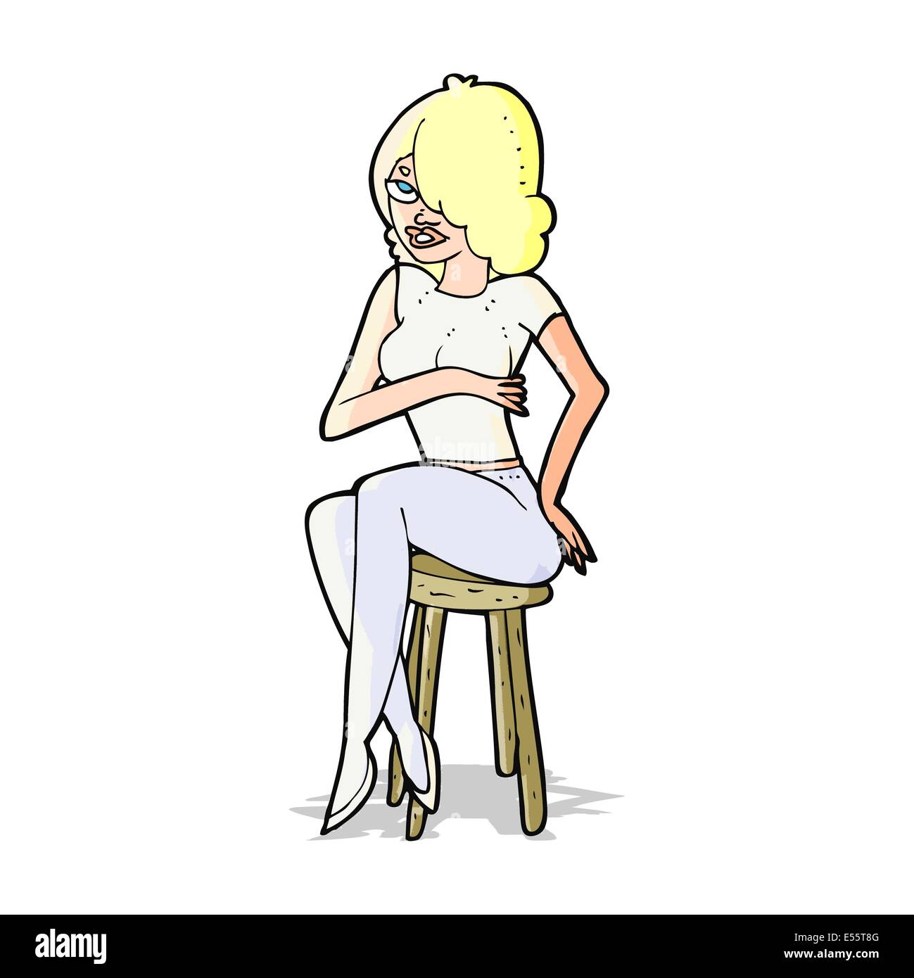 cartoon woman sitting on bar stool Stock Vector