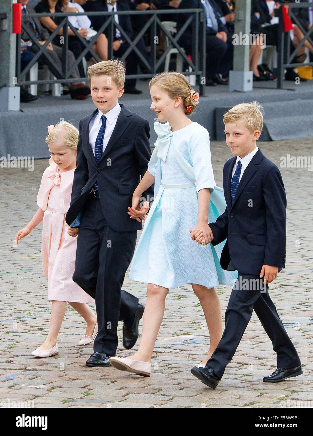 (L-R) Princess Eleonore, Prince Gabriel, Crown Princess Elisabeth and Prince Emmanuel of Belgium during the National Day celebrations in Brussels (Belgium), 21 July 2014. Photo: RPE/Albert Nieboer// /dpa -NO WIRE SERVICE- Stock Photo