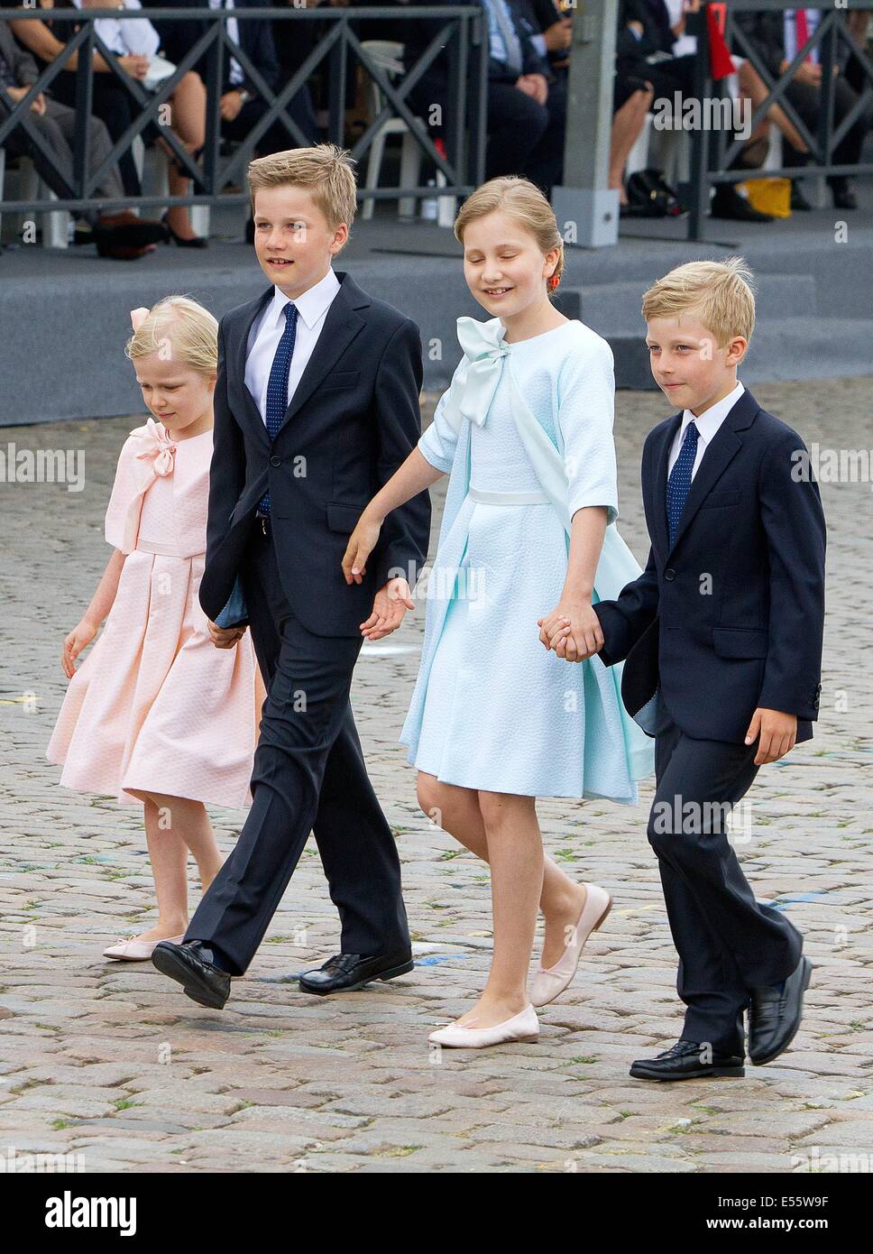 (L-R) Princess Eleonore, Prince Gabriel, Crown Princess Elisabeth and Prince Emmanuel of Belgium during the National Day celebrations in Brussels (Belgium), 21 July 2014. Photo: RPE/Albert Nieboer// /dpa -NO WIRE SERVICE- Stock Photo