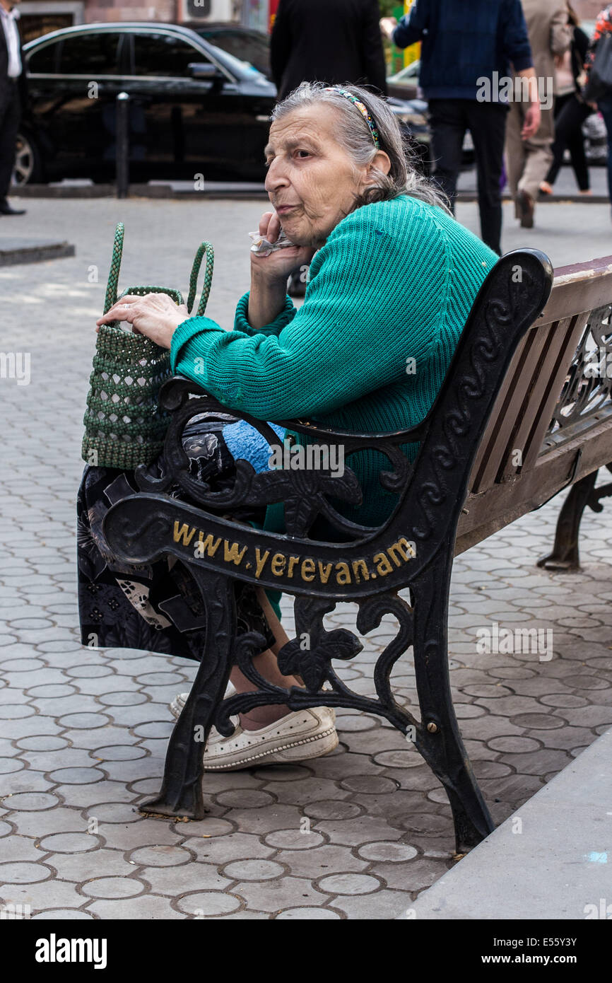 Old woman on a city bench in Yerevan, Armenia Stock Photo Alamy