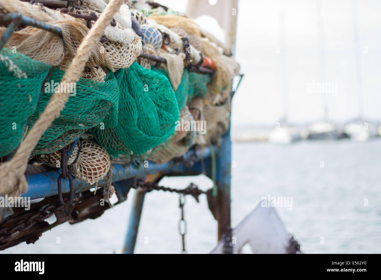 'fishing net' fishing industry sea vessel industrial commercial 'copy space' horizontal boat Stock Photo