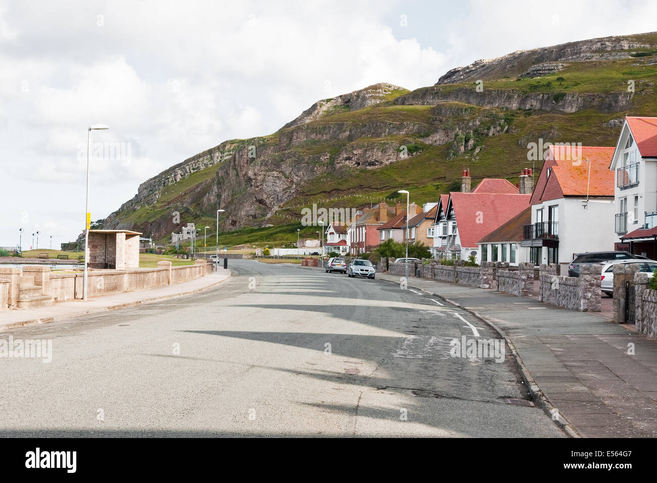 Houses with fabulous sea views line the West Shore promenade, Llandudno, North Wales. Great Orme