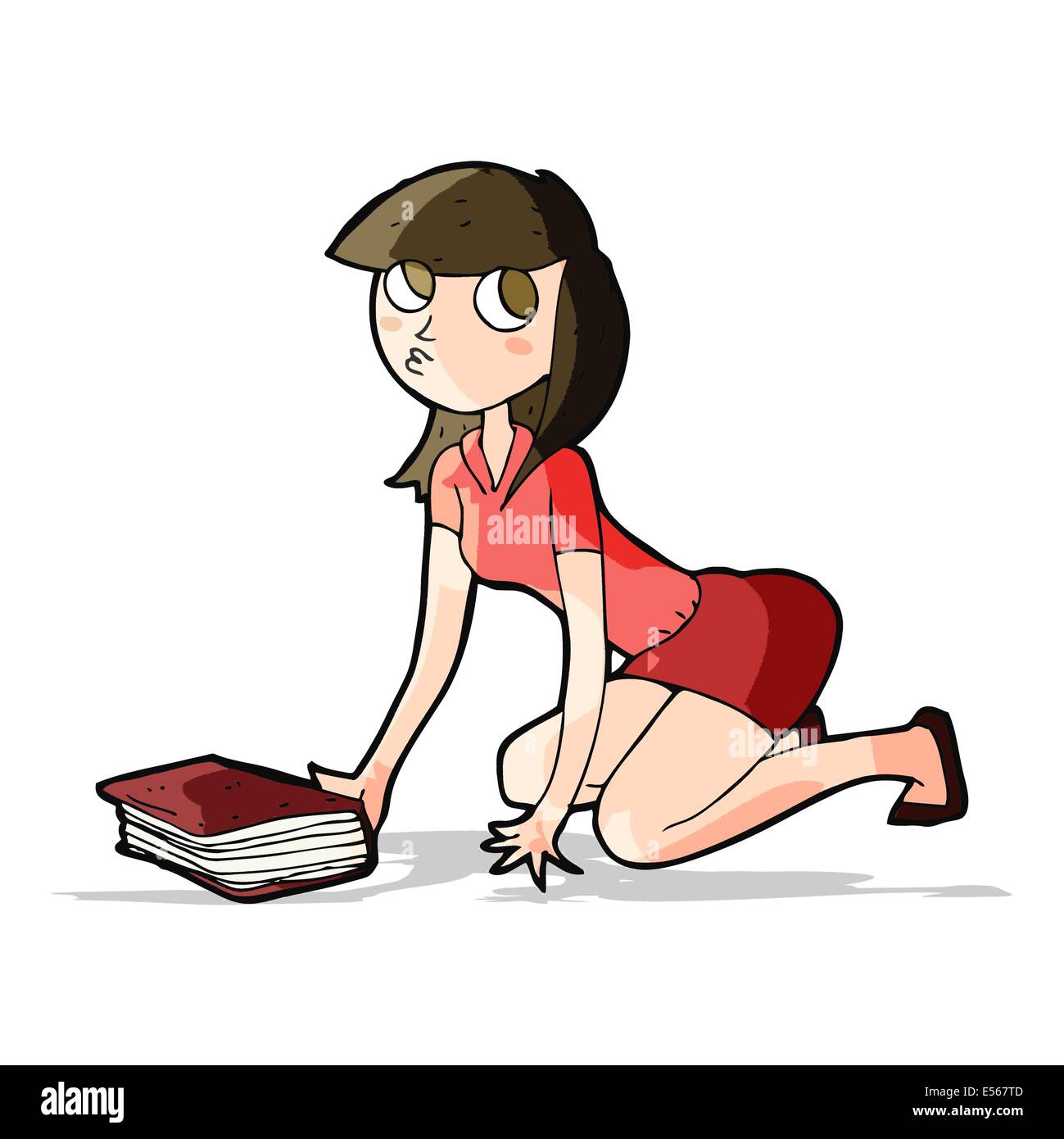 cartoon girl picking up book Stock Vector Image & Art Alamy