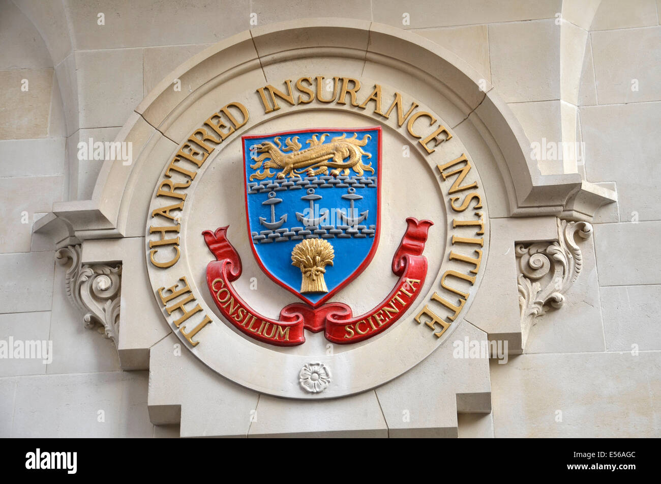 The crest of the Chartered Insurance Institute in Aldermanbury, London Stock Photo