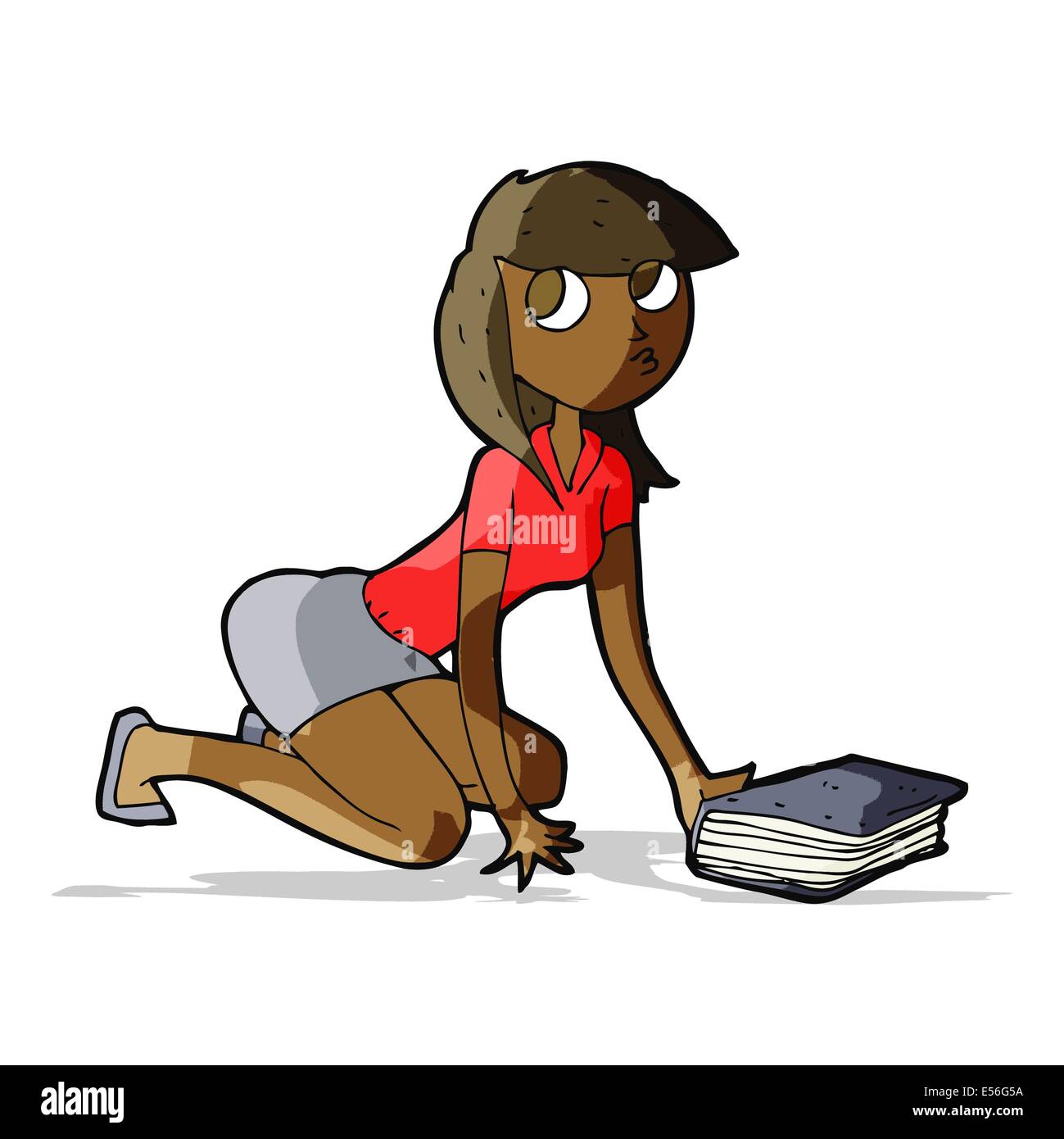 cartoon girl picking up book Stock Vector Image & Art Alamy
